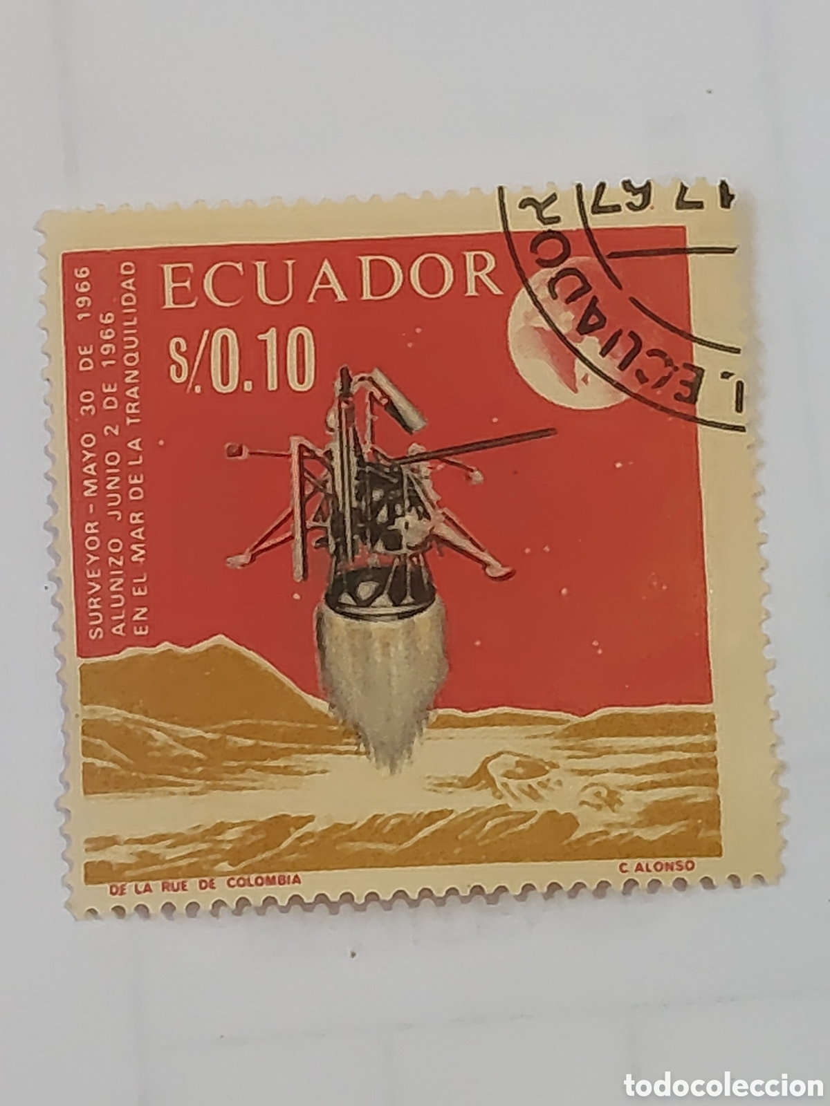 Sellos: Sello de Ecuador alunizaje de la sonda espacial Surveyor de la NASA 1966 usados