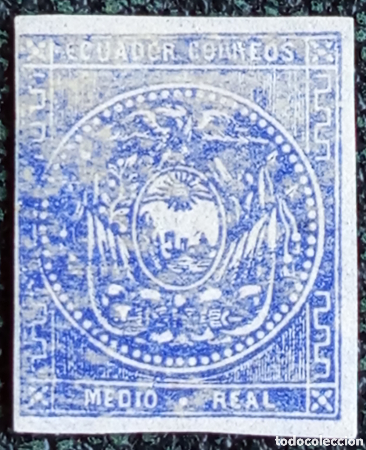 Sellos: Sello Ecuador Medio Real Azul 1865 Sin Dentar Scott #1 Sin Usar