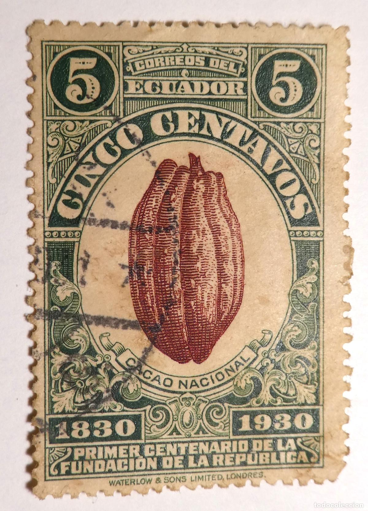 Sellos: Sello postal 5 centavos Correos del Ecuador 1930,Primer Centenario de la Fundaci&oacute;n de la Rep&uacute;blica