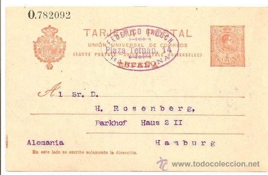 Sellos: Entero Postal  Barcelona - Hamburgo 1912 - Foto 1