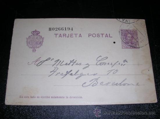 Sellos: TARGETA POSTAL ENVIADA A DURANGO ( VIZCAYA ) 1927 - Foto 1