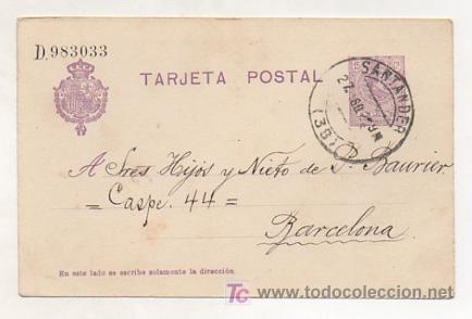 Sellos: ENTERO POSTAL. 1921. SANTANDER - BARCELONA. - Foto 1
