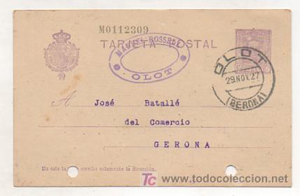 Sellos: ENTERO POSTAL. 1927. OLOT - BARCELONA. - Foto 1