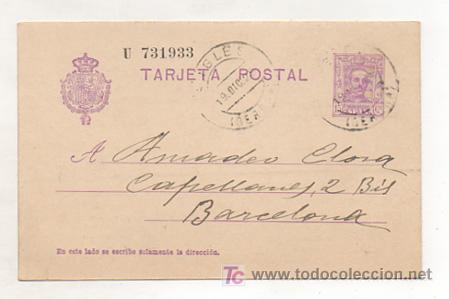 Sellos: ENTERO POSTAL. 1928. ANGL&Egrave;S (GERONA) - BARCELONA. - Foto 1