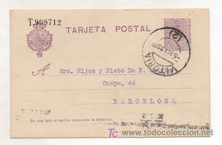 Sellos: ENTERO POSTAL. 1925. VITORIA - BARCELONA. - Foto 1