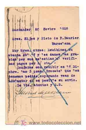 Sellos: ENTERO POSTAL. MATASELLOS SANTANDER. 1928. - Foto 2