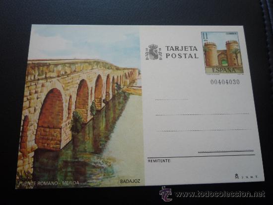 Sellos: TARJETA ENTERO POSTAL,PUENTE ROMANO DE MERIDA,1984.
