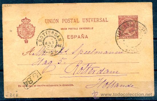 Sellos: Entero postal. Edifil 31B. Usada. Dirigida a Rotterdam. - Foto 1