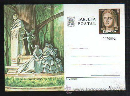Sellos: ENTERO POSTAL. MONUMENTO A BECQUER, SEVILLA. NO CIRCULADA - Foto 1