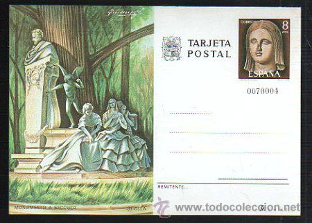 Sellos: ENTERO POSTAL. MONUMENTO A BECQUER. NO CIRCULADA - Foto 1