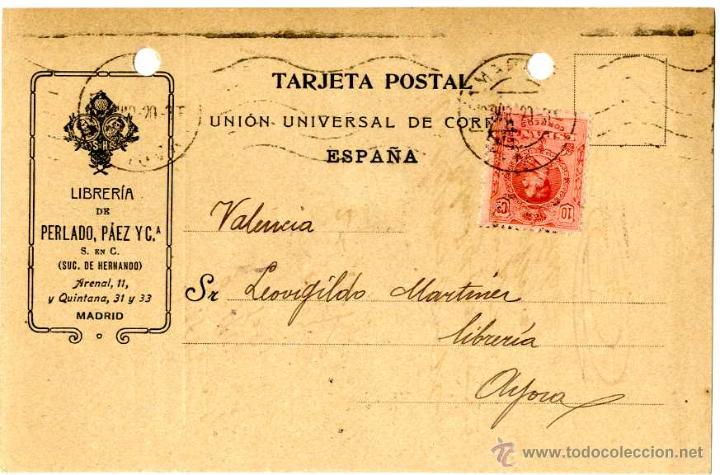 Sellos: TARJETA CIRCULADA MADRID- VALENCIA - Foto 1