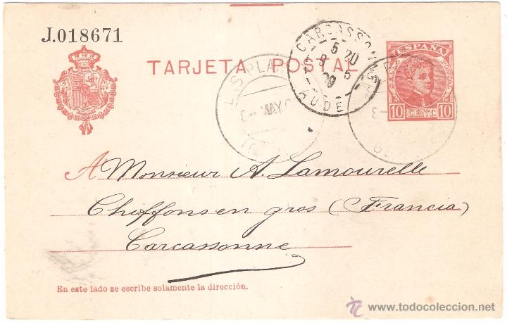 Sellos: ENTERO POSTAL LAS PLANAS A FRANCIA 1909 - Foto 1
