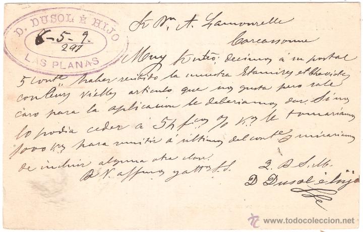 Sellos: ENTERO POSTAL LAS PLANAS A FRANCIA 1909 - Foto 2