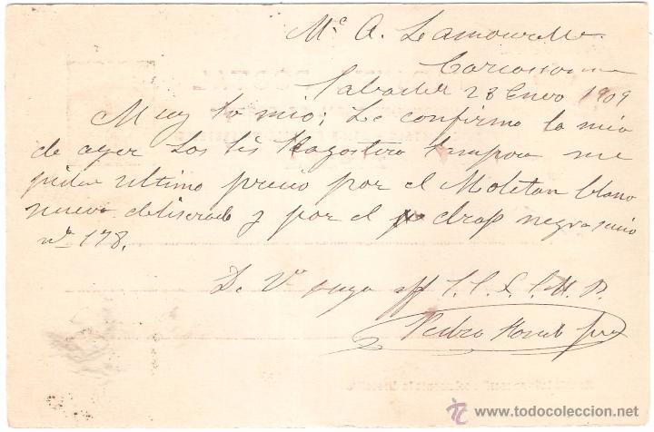 Sellos: ENTERO POSTAL SABADELL A FRANCIA 1909 - Foto 2