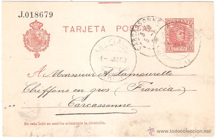 Sellos: ENTERO POSTAL LAS PLANAS A FRANCIA 1908 - Foto 1