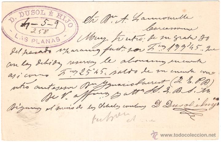 Sellos: ENTERO POSTAL LAS PLANAS A FRANCIA 1908 - Foto 2