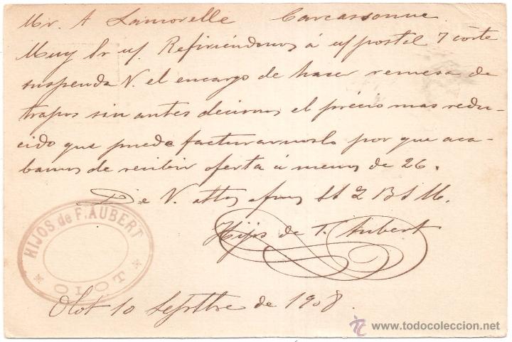 Sellos: ENTERO POSTAL OLOT GIRONA A FRANCIA 1908 - Foto 2