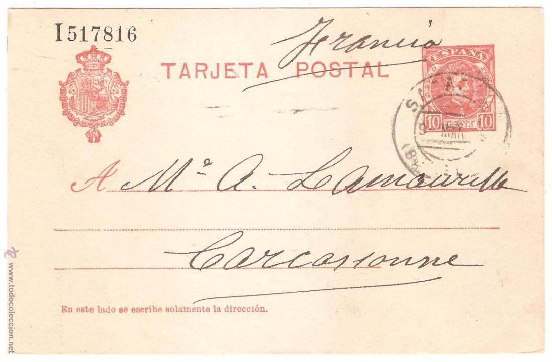 Sellos: ENTERO POSTAL SABADELL A FRANCIA 1909 - Foto 1