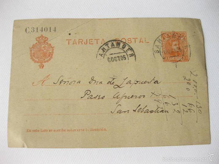 Sellos: ENTERO POSTAL CON MATASELLO DE SANTANDER DE 1905 - Foto 1