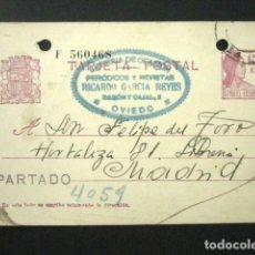 Sellos: ENTERO POSTAL PRIVADO. LIBRERÍA RICARDO GARCÍA REYES, OVIEDO. II REPÚBLICA. 1935. PRIVATIZADO. Lote 126241567