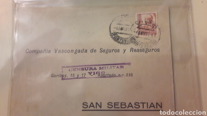 Sellos: Vigo censura militar Compa&ntilde;&iacute;a Vascongada de seguros y reaseguros San Sebasti&aacute;n - Foto 1