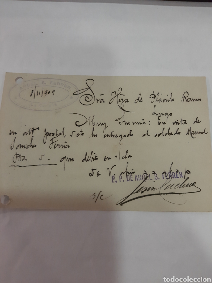 Sellos: 1909 La Coru&ntilde;a &Aacute;ngel Ferrer dirigido a Lugo - Foto 2
