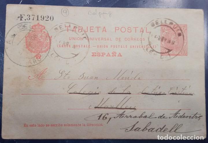 Sellos: 1908.- BELLPUIG (L&Eacute;RIDA) A SABADELL (BARCELONA). - Foto 1