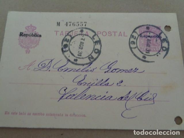 LEON, SUCESOR DE JUSTO GARCÍA, POSTAL COMERCIAL A VALENCIA DEL CID. 1931 (Sellos - España - Entero Postales)