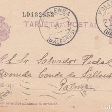 Sellos: ENTERO POSTAL DE POLLENSA DESTINO PALMA. 1927- EN EL ESCRITO HACE REFERENCIA AL SERVICIO DE VELEROS. Lote 320497458