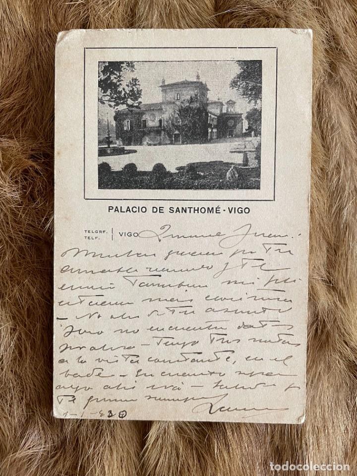 Sellos: ENTERO POSTAL EDIFIL 57 (15 CTS LILA 1930 PALACIO SANTHOMÉ VIGO IMPRESIÓN PRIVADA CIRCULADO MUY RARO
