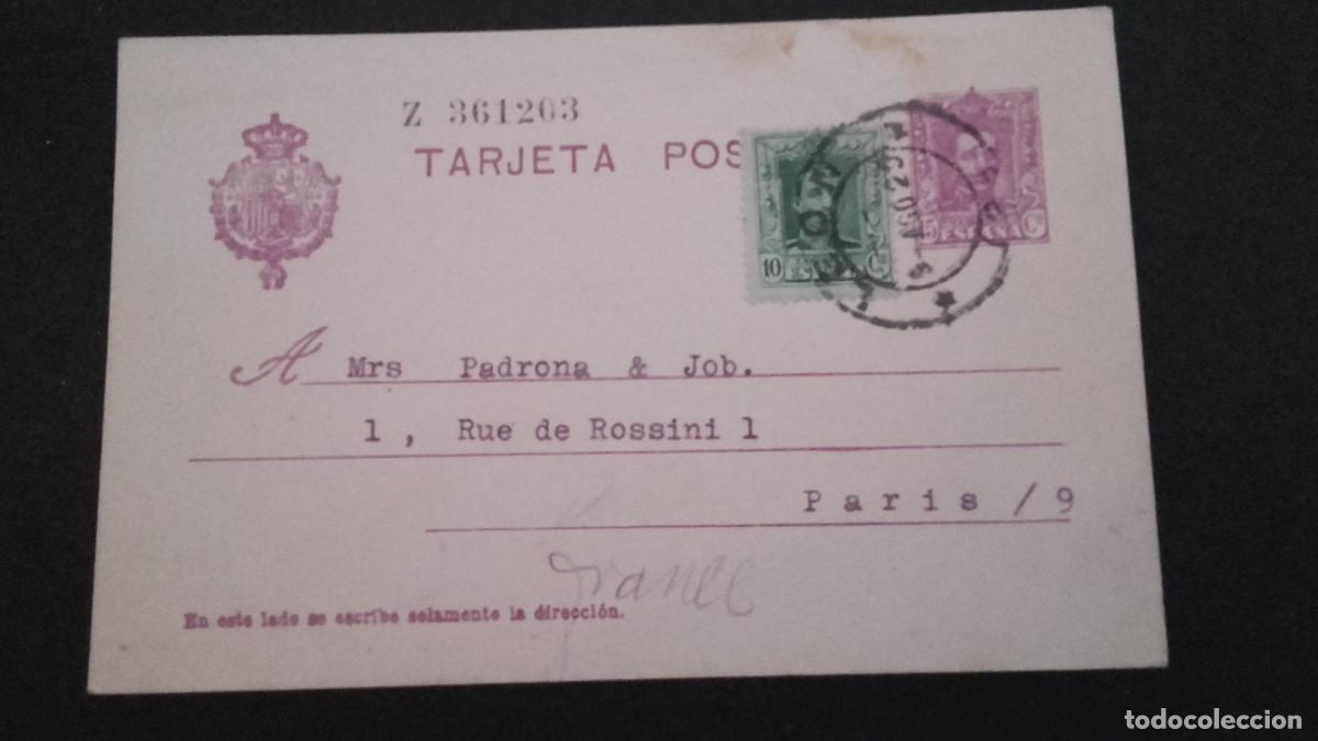 Timbres: rare carte de corr&egrave;spondance avec entier postal et timbre Espagne