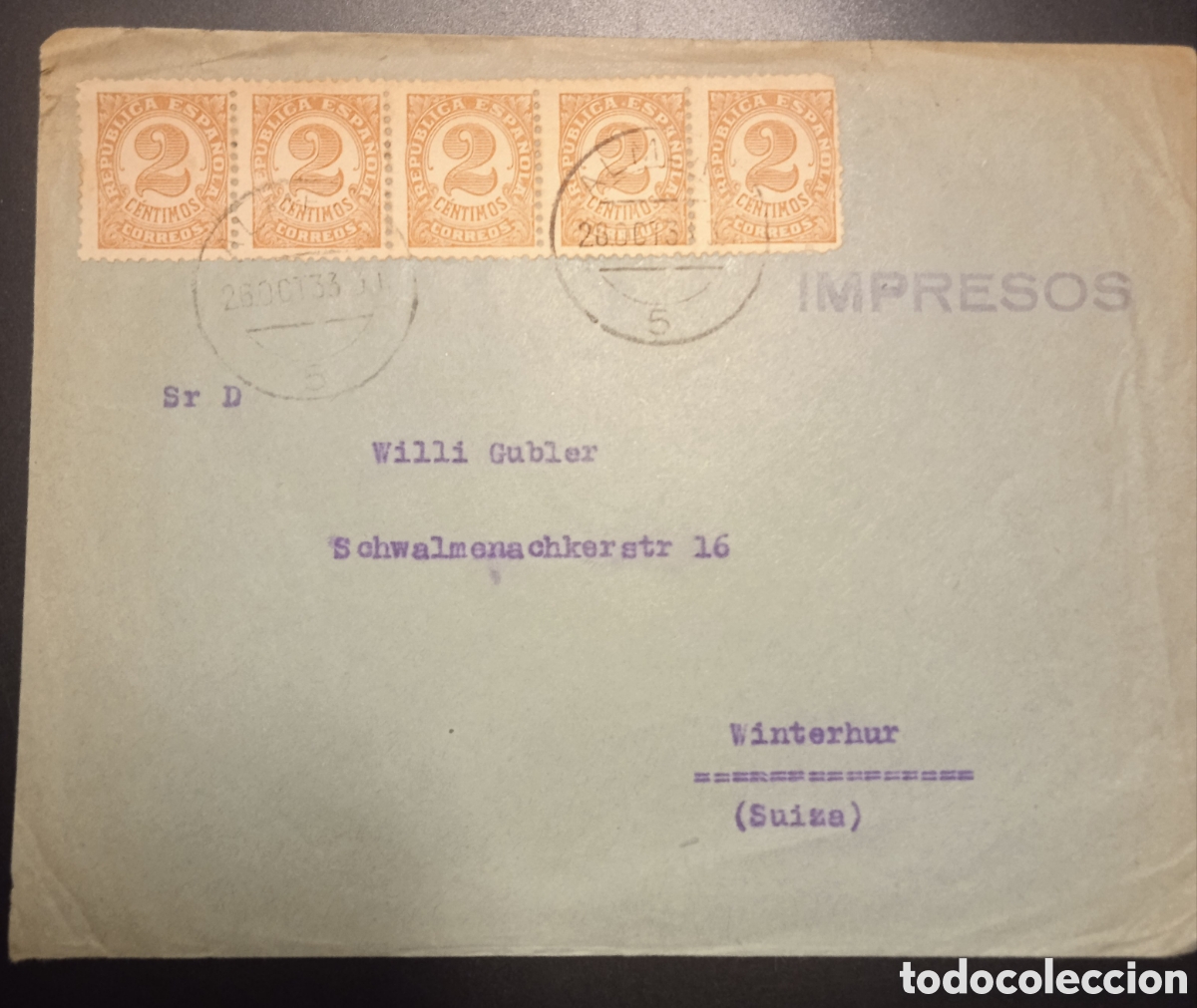 Sellos: antiguo sobre circulado a Suiza - Foto 1