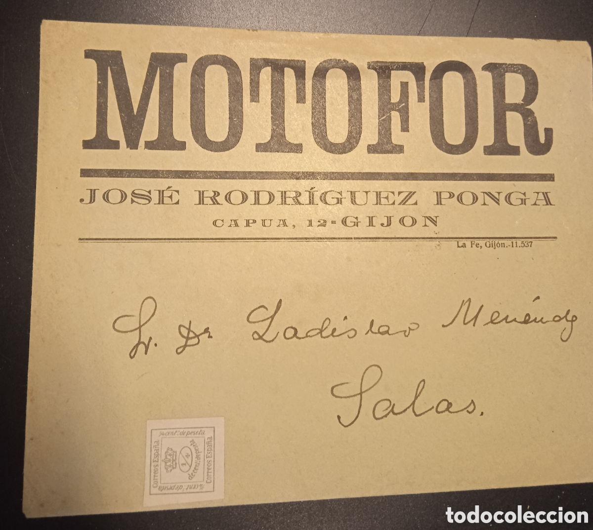 Sellos: antiguo sobre Gij&oacute;n Motofor - Foto 1