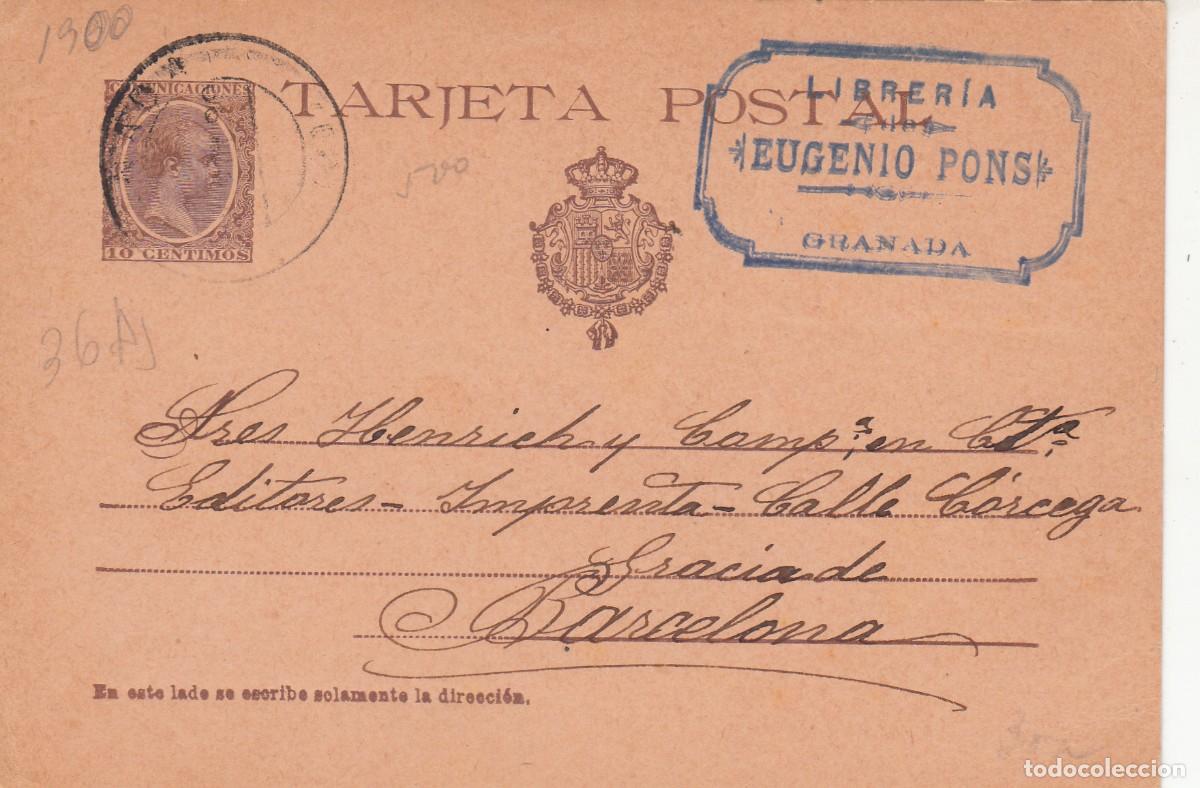 Sellos: ENTERO POSTAL NUM. 36 DE LIBRER&Iacute;A EUGENIO PONS EN GRANADA - 1900 - Foto 1