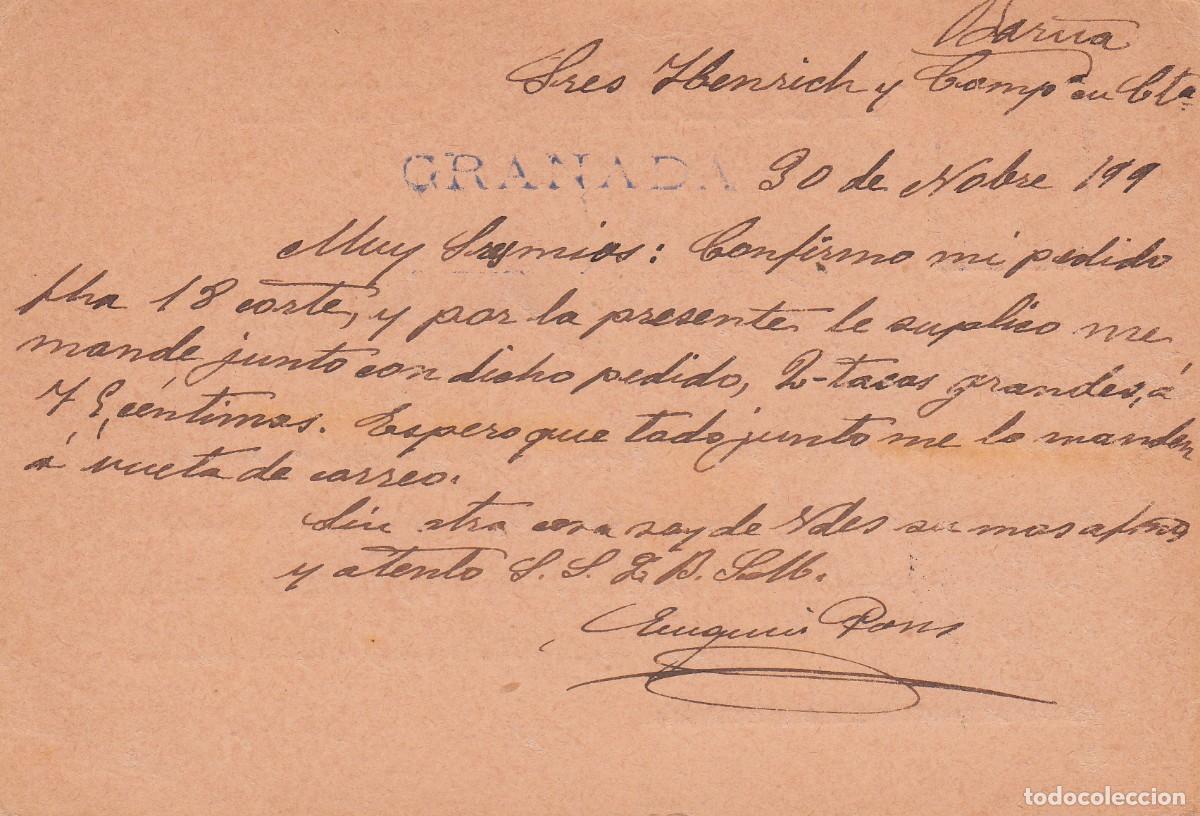 Sellos: ENTERO POSTAL NUM. 36 DE LIBRER&Iacute;A EUGENIO PONS EN GRANADA - 1900 - Foto 2