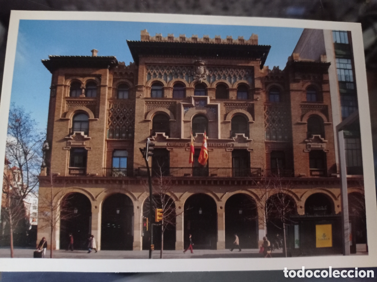 Sellos: Tarjeta postal prefranqueada Zaragoza Arquitectura Edificio Correos nueva - Foto 2