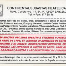 Sellos: ENTERO POSTAL IMPRESION PRIVADA SUBASTA ABRIL 1995 CONTINENTAL SUBASTA FILATELICAS RARO ASI