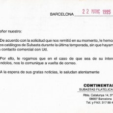 Sellos: ENTERO POSTAL IMPRESION PRIVADA 1995 CATALOGOS SUBASTA CONTINENTAL SUBASTA FILATELICAS RARO ASI