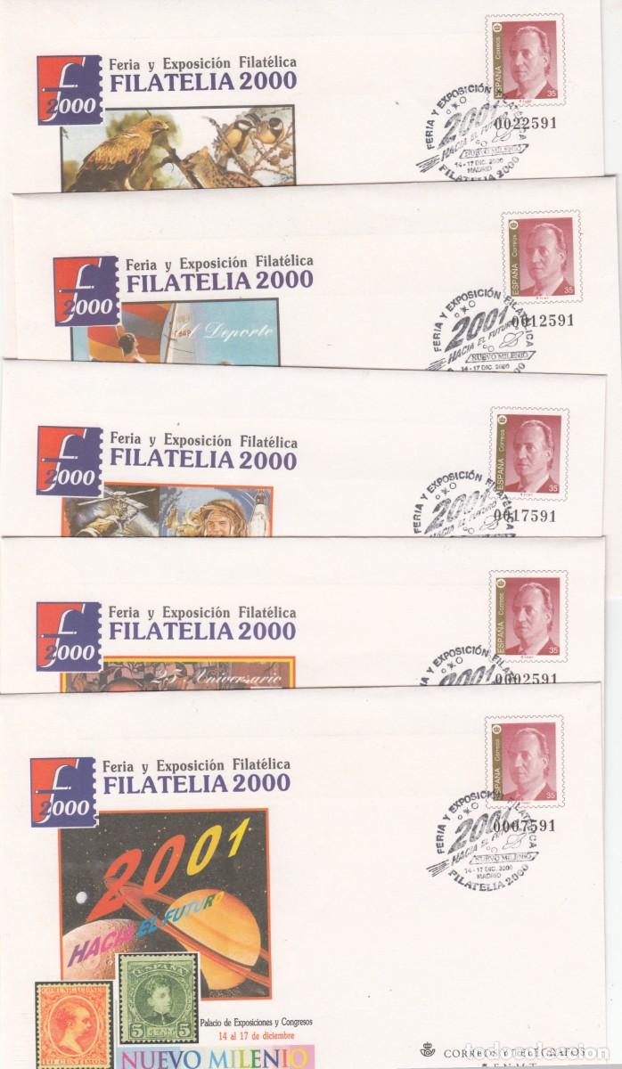 Sellos: 2000 5 SOBRES ENTERO POSTALES NUM. 67 FILATELIA 2000 - MADRID MATASELLOS PRIMER DIA
