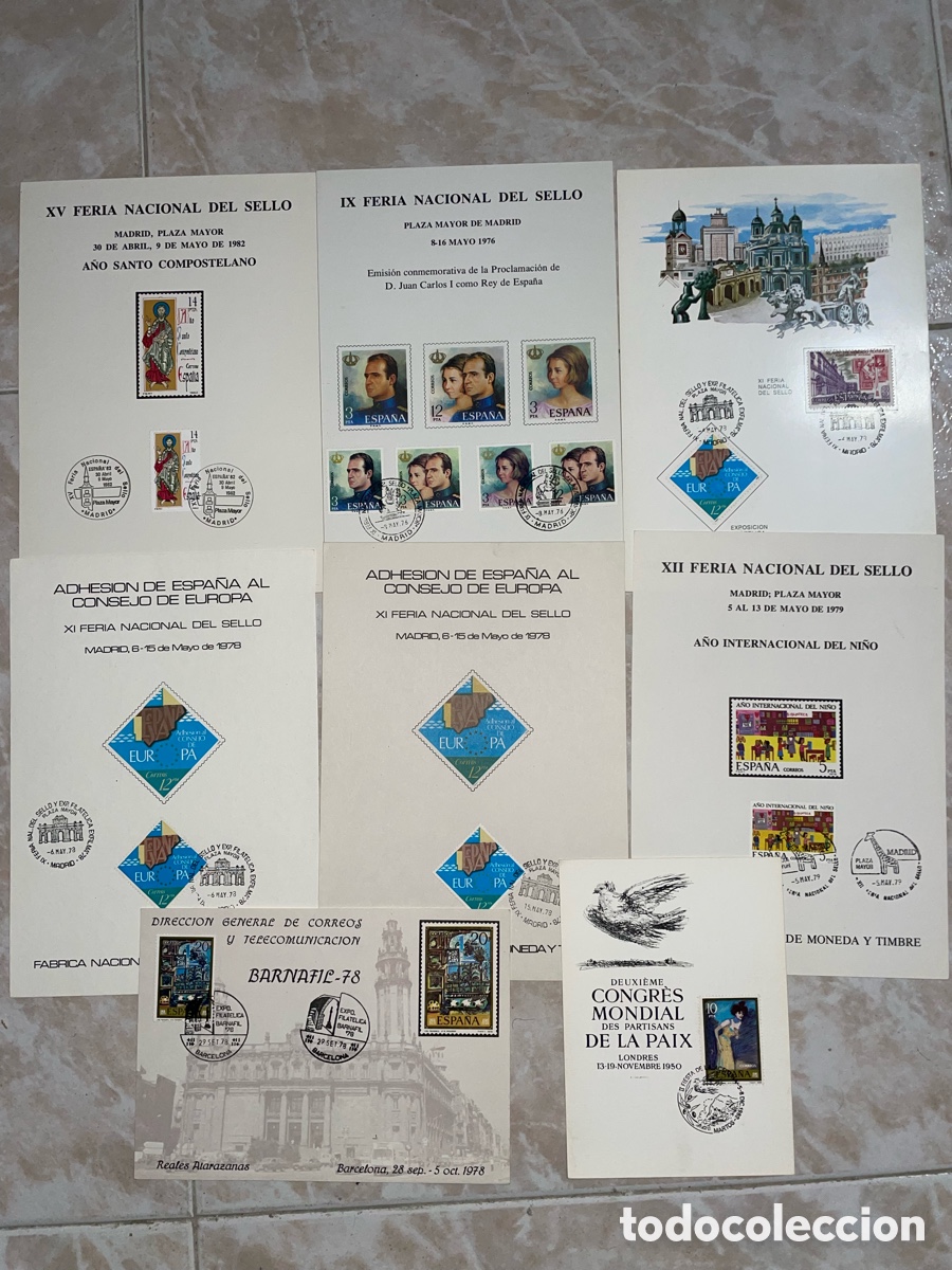 Sellos: 8 documentos filat&eacute;licos conmemorativos. - Foto 1