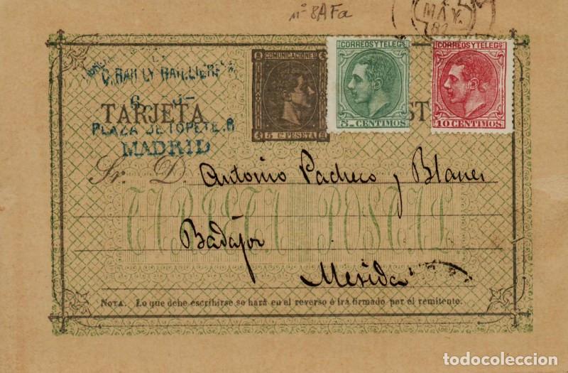 Sellos: FA4530. 1881, Tarjeta postal de Madrid a Merida - Foto 1