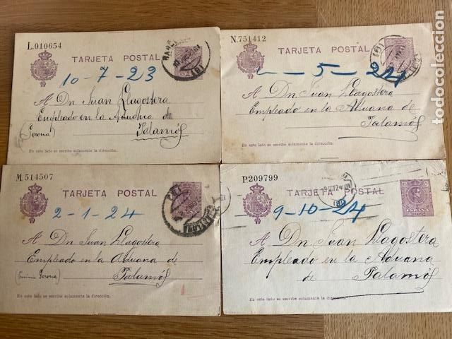 Sellos: Enteros Postales. 4 Enteros enviados de Barcelona a Palamos. 1924. Escritos en dorso