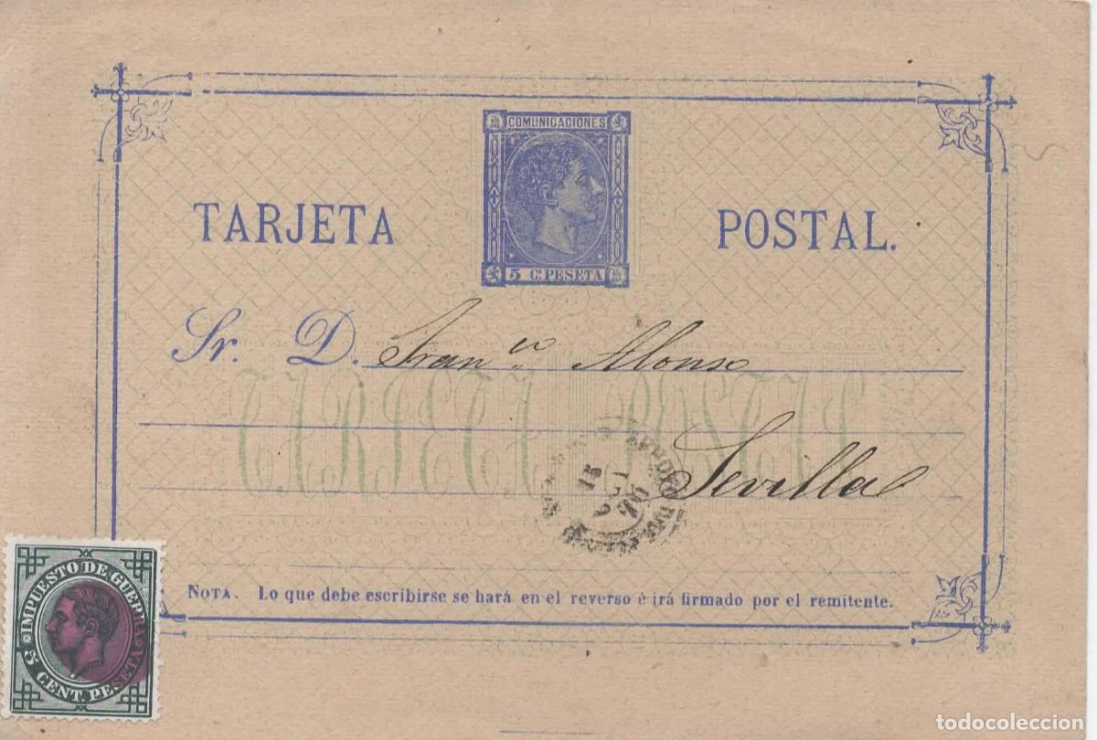 Sellos: ESPA&Ntilde;A ENTERO POSTAL ALFONSO XII BROZAS CACAERES A SEVILLA 1876