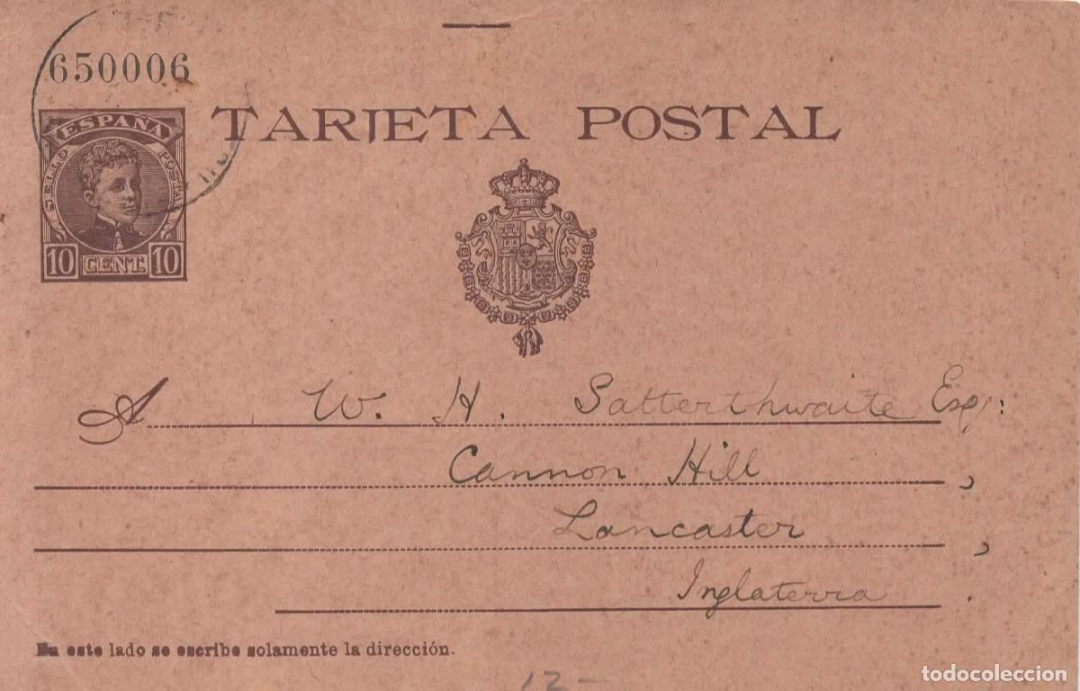 Sellos: ESPA&Ntilde;A ENTERO POSTAL ALFONSO XIII VILANOVA I LA GELTRU BARCELONA A LANCASTER NUM 6 CIFRAS