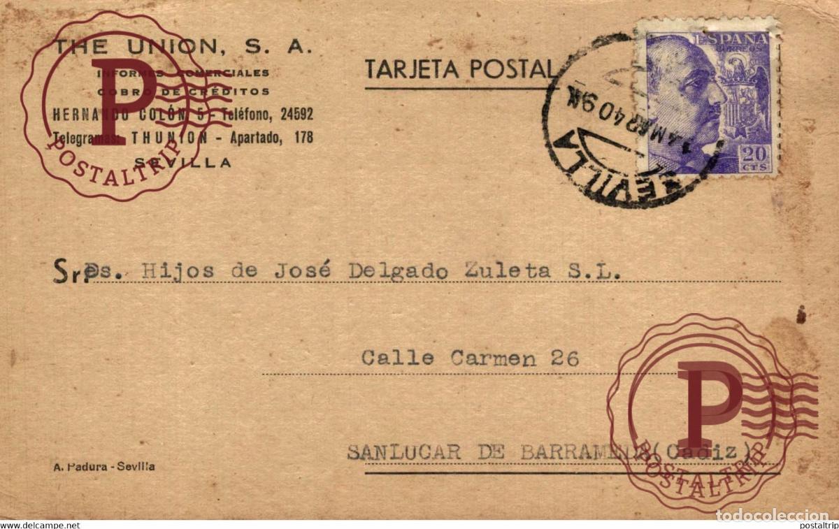 Timbres: TARJETA POSTAL. THE UNION. INFORMES COMERCIALES. SEVILLA
