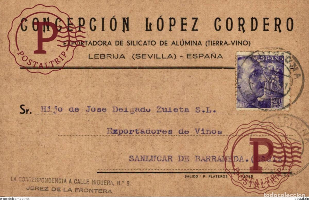 Francobolli: CONCEPCION LOPEZ CORDERO LEBRIJA SEVILLA SILICATO DE ALUMINA SANLUCAR DE BARRAMEDA CADIZ