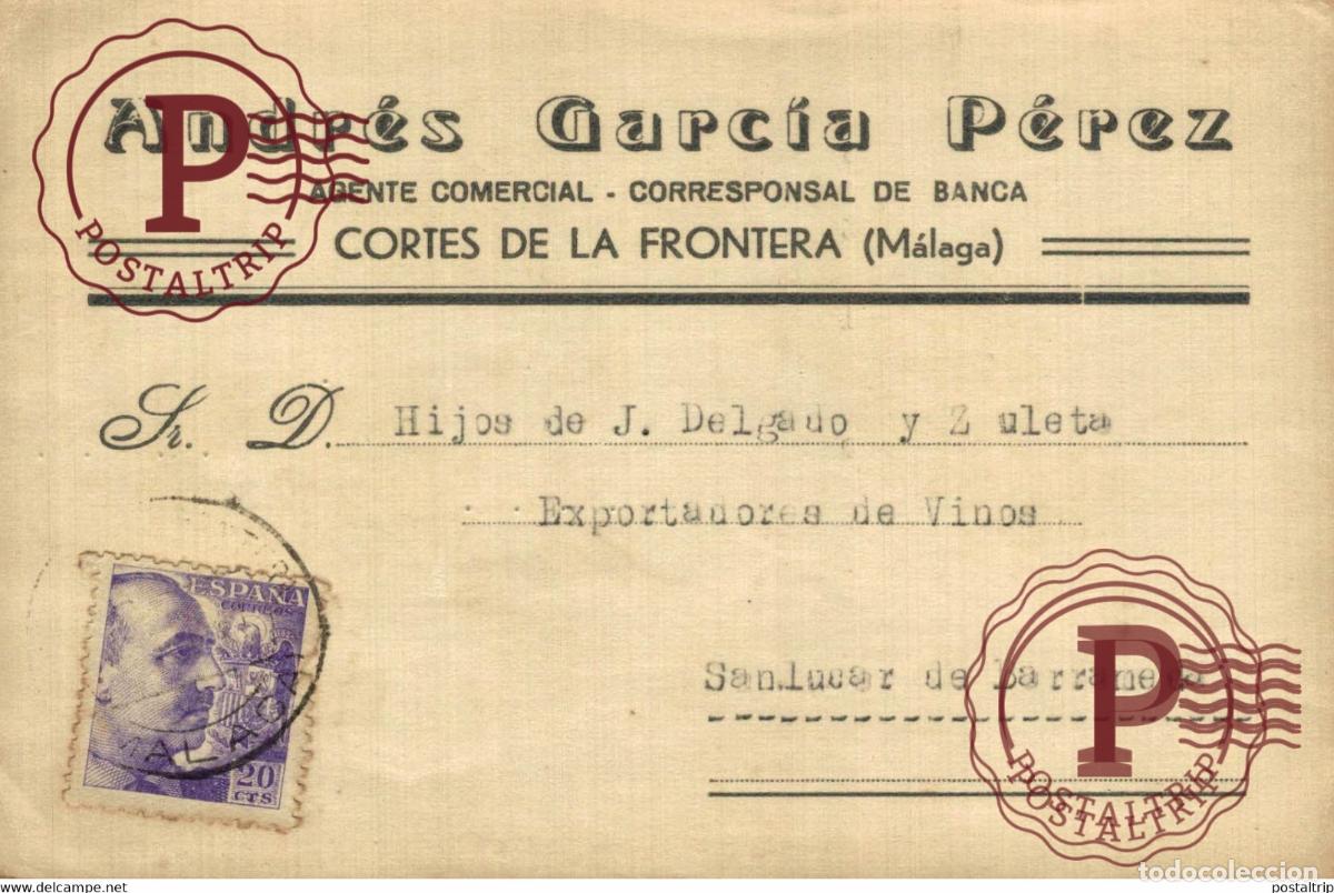 Francobolli: ANDRES GARCIA PEREZ CORTES DE LA FRONTERA MALAGA SANLUCAR DE BARRAMEDA CADIZ