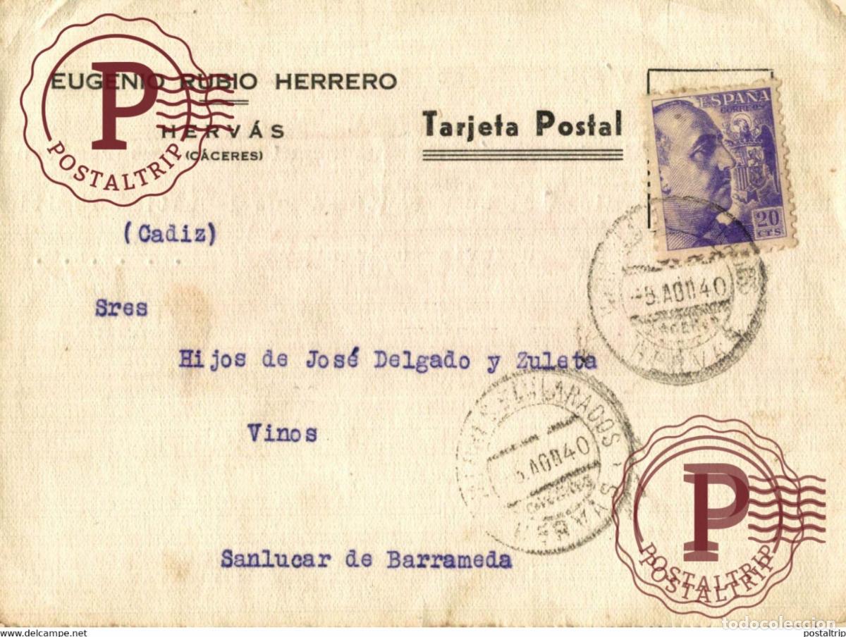 Francobolli: EUGENIO RUBIO HERRERO HERVAS CACERES EXTREMADURA SANLUCAR DE BARRAMEDA CADIZ