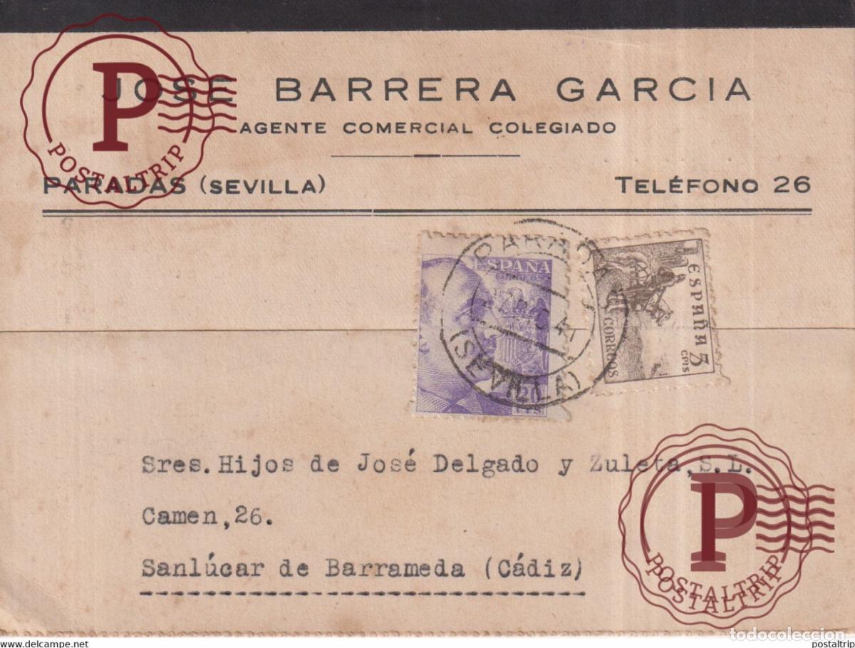 Francobolli: JOSE BARRERA GARCIA PARADAS SEVILLA SANLUCAR DE BARRAMEDA CADIZ