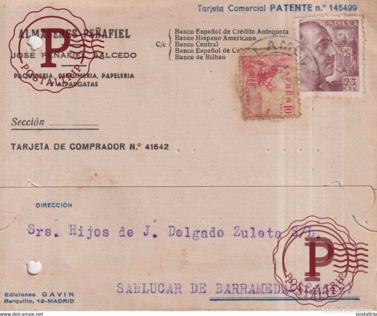 Francobolli: ALMACENES PE&Ntilde;AFIEL MADRID PERFORADO SANLUCAR DE BARRAMEDA CADIZ